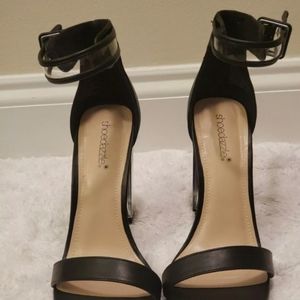 Shoe Dazzle black and clear 5 inch heels